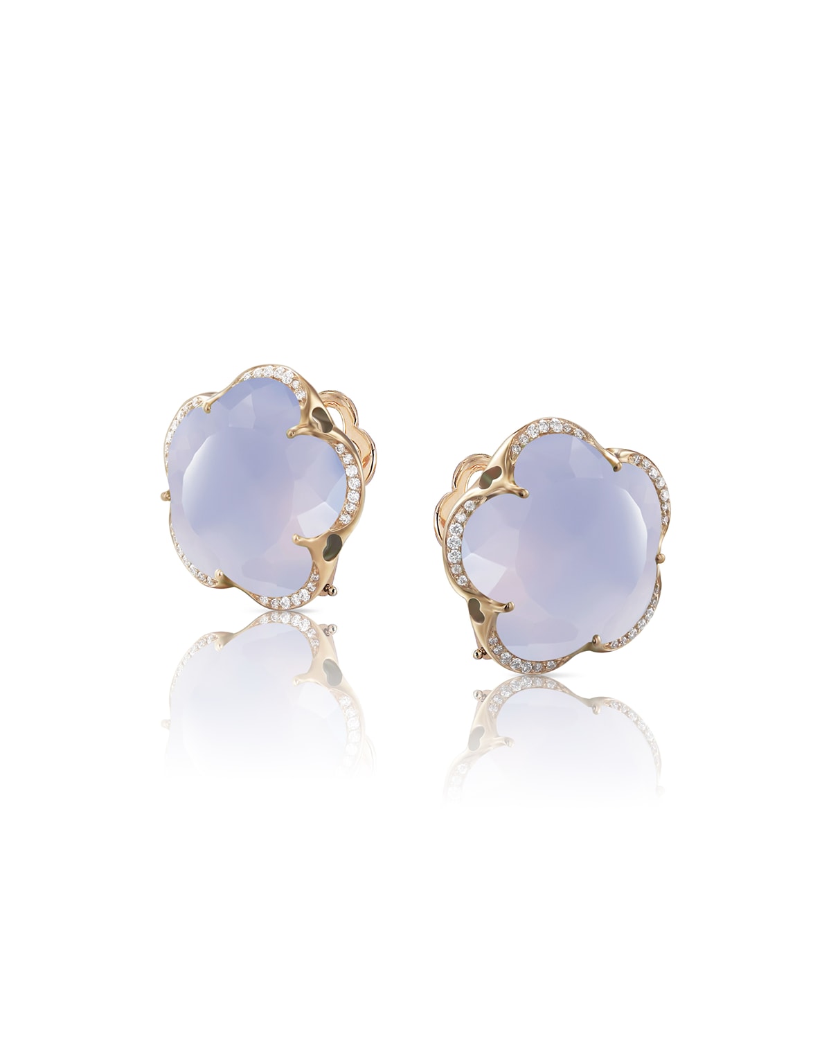 Bon Ton 18k Rose Gold Blue Chalcedony Stud Earrings w/ Diamonds