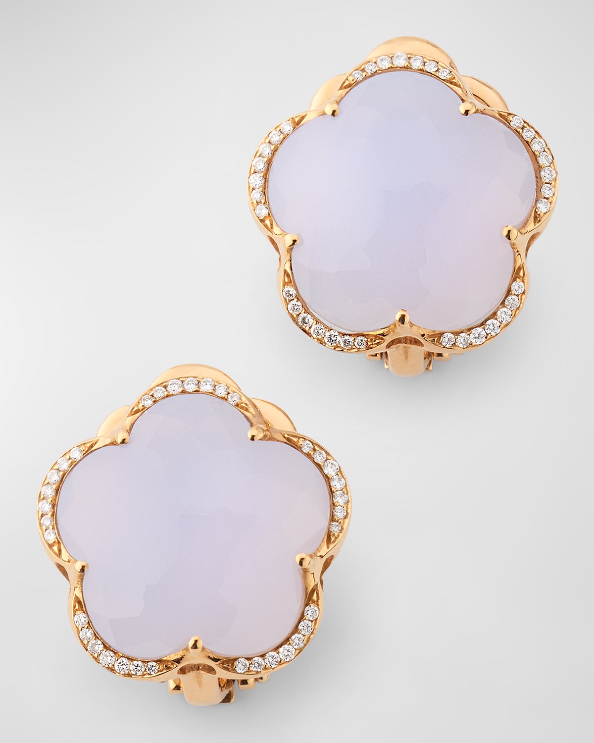 Bon Ton 18k Rose Gold Blue Chalcedony Stud Earrings w/ Diamonds