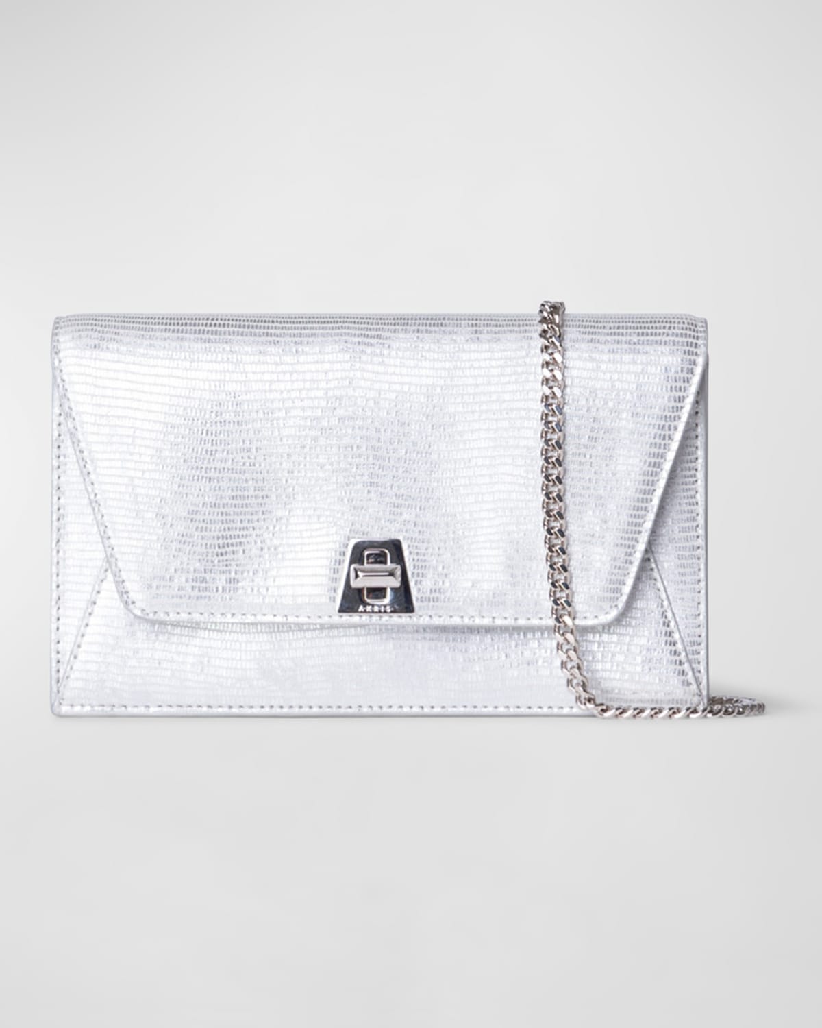AKRIS ANOUK LIZARD-PRINT CLUTCH BAG W/ CHAIN 