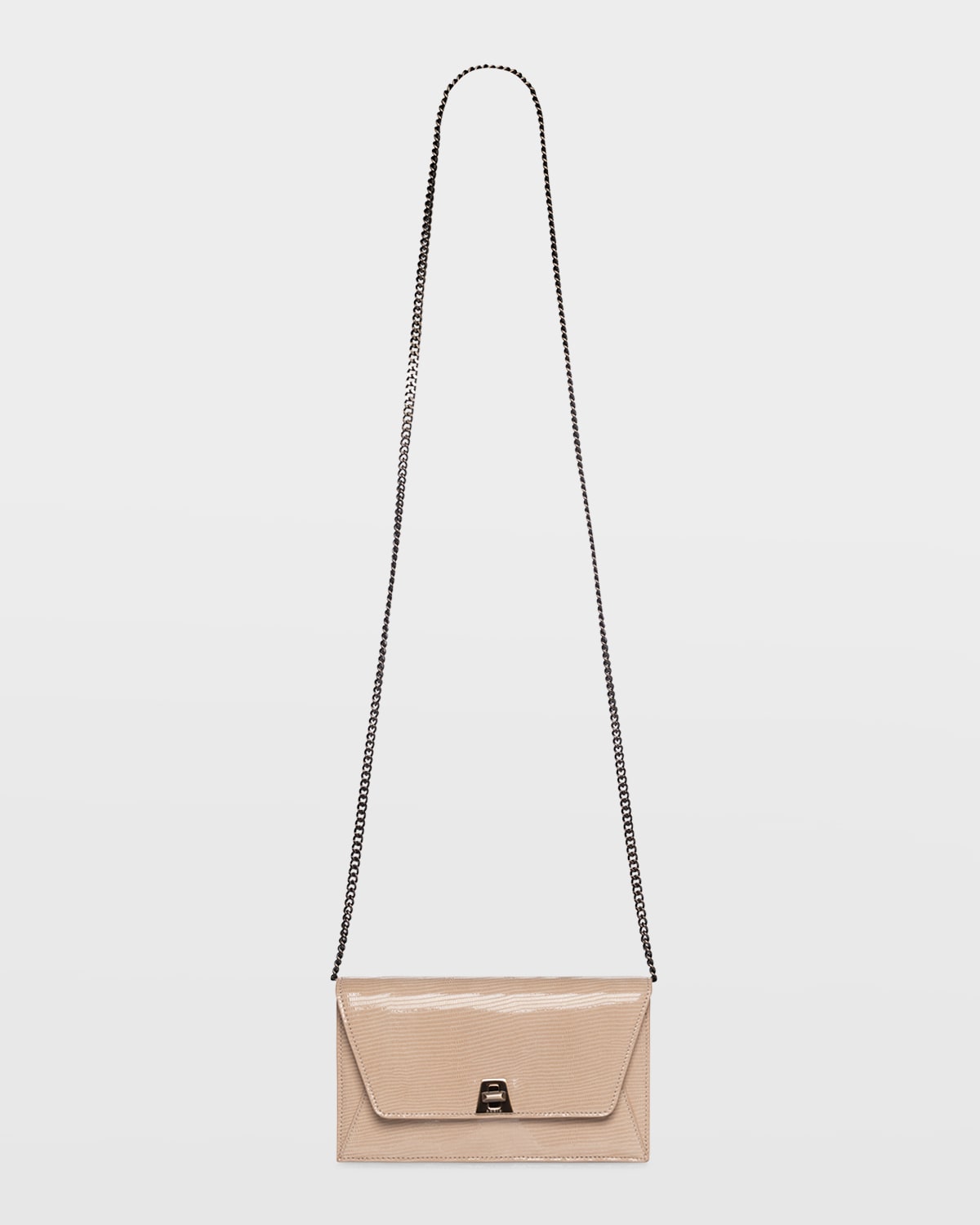 Akris Anouk Lizard Embossed Wallet On A Chain In Light Beige