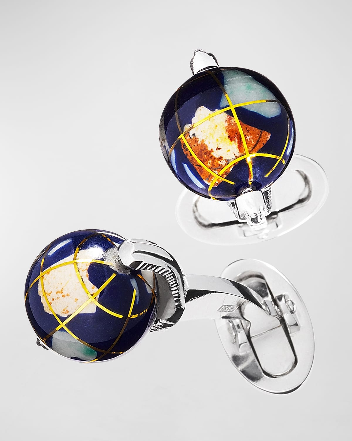 JAN LESLIE SPINNING LAPIS INLAY GLOBE CUFF LINKS