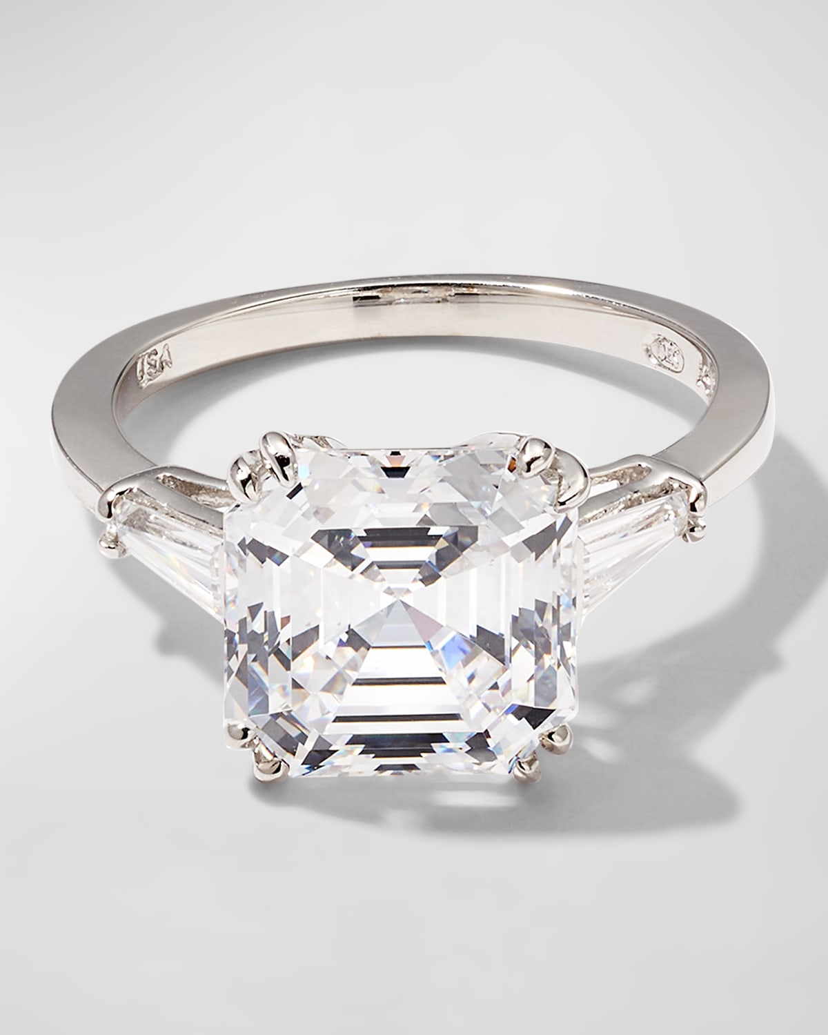 4.5 TCW 14k White Gold Asscher Cubic Zirconia Ring