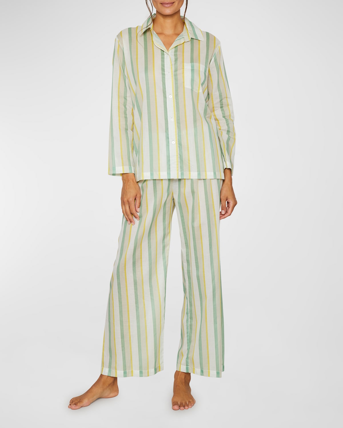 Striped Poplin Long Pajama Set