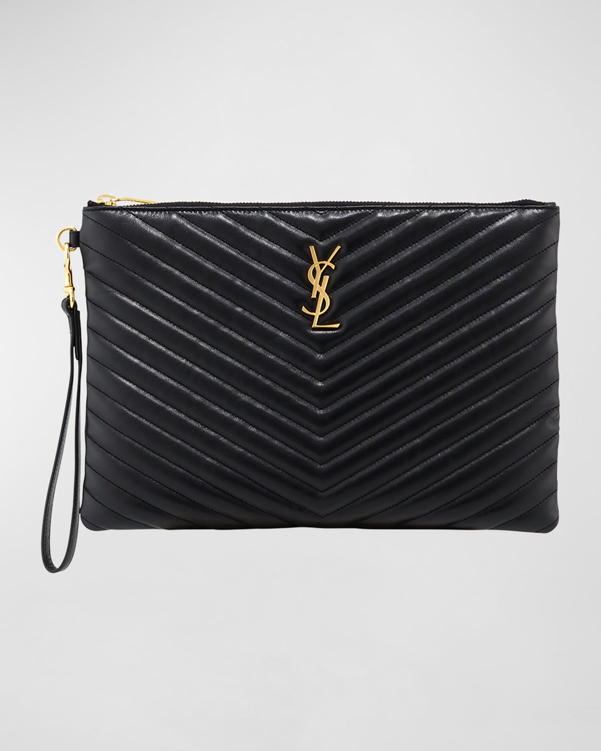 Saint Laurent Ysl Monogram Medium Pouch In Smooth Leather In Black