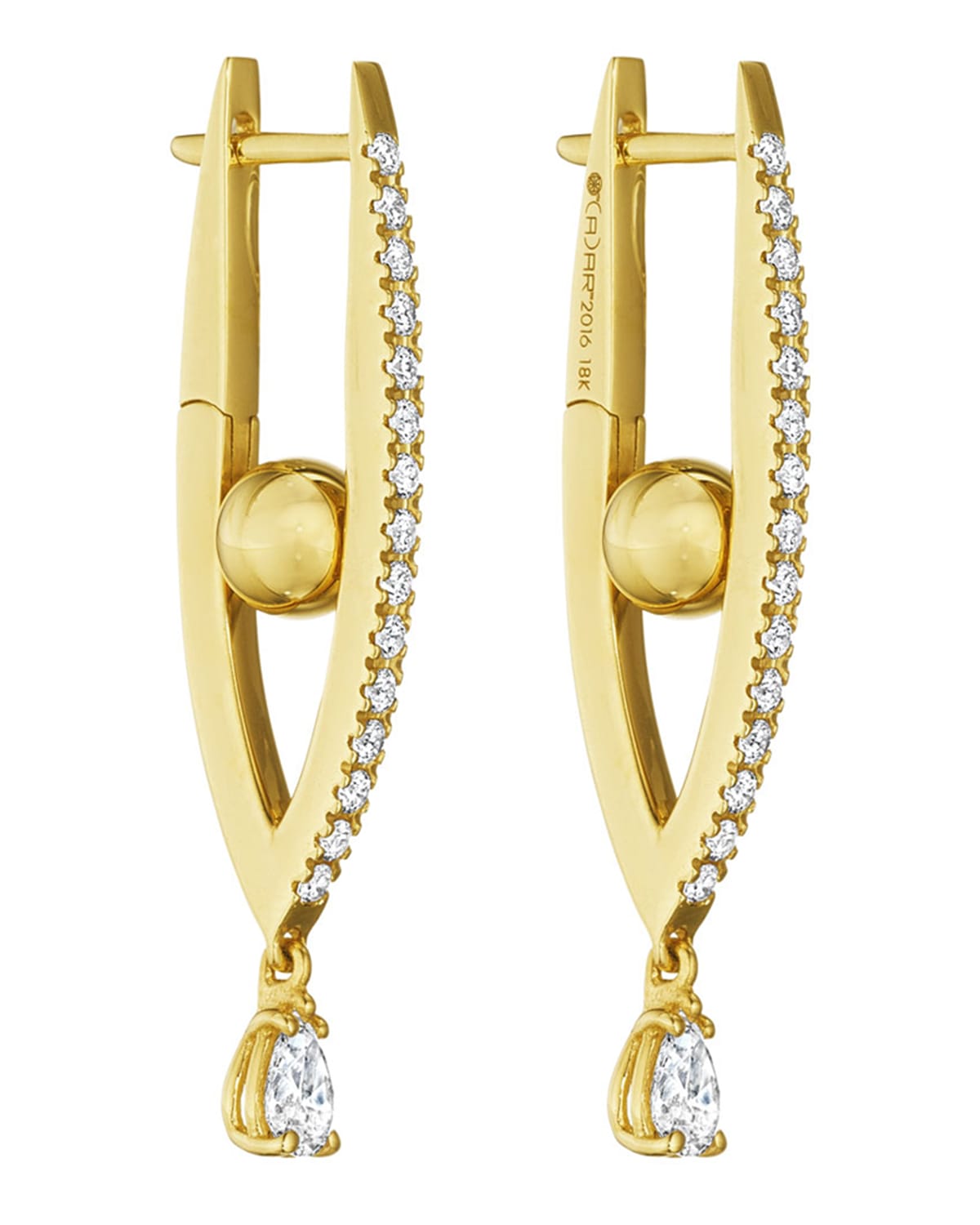 CADAR 18k Gold Small Diamond Marquise Hoop Earrings
