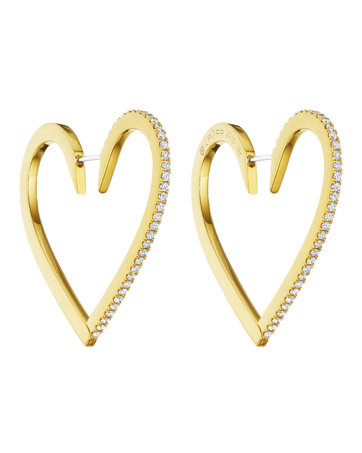 CADAR 18k Gold Large Diamond Heart Hoop Earrings