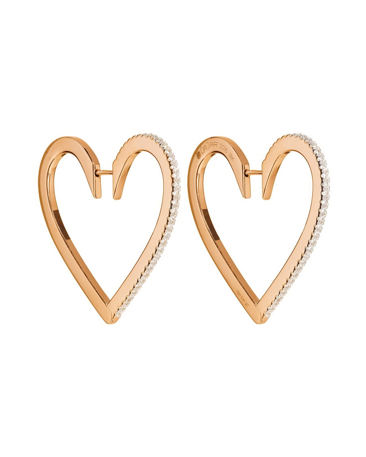 CADAR 18k Rose Gold Large Diamond Heart Hoop Earrings