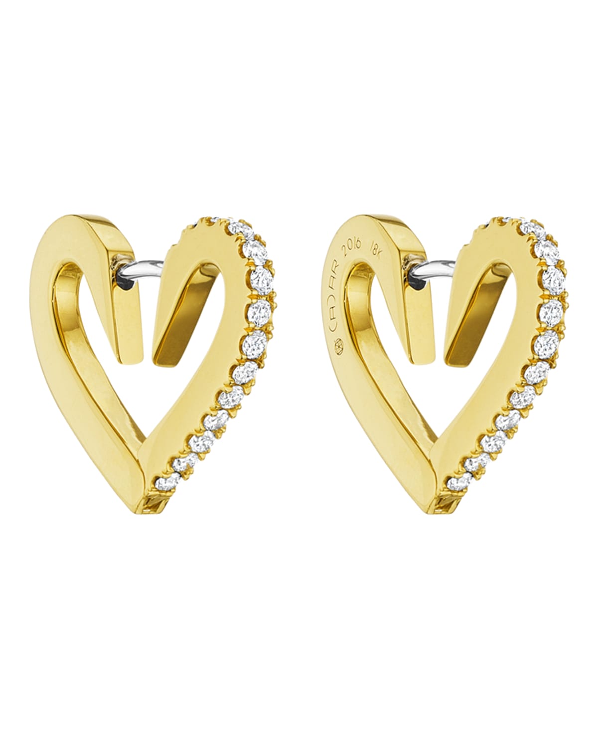 CADAR 18k Gold Small Diamond Heart Hoop Earrings
