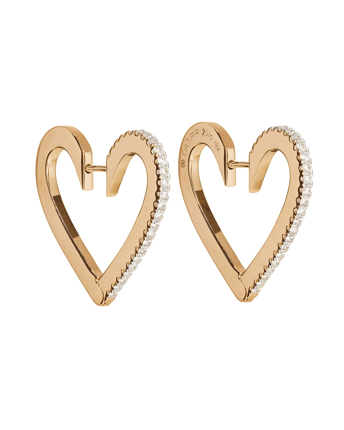 CADAR 18k Rose Gold Medium Diamond Heart Hoop Earrings