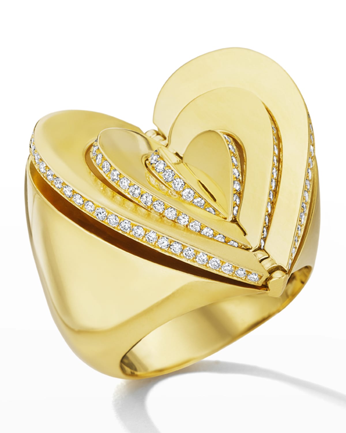 CADAR 18k Gold Diamond Heart Cocktail Ring, Size 7