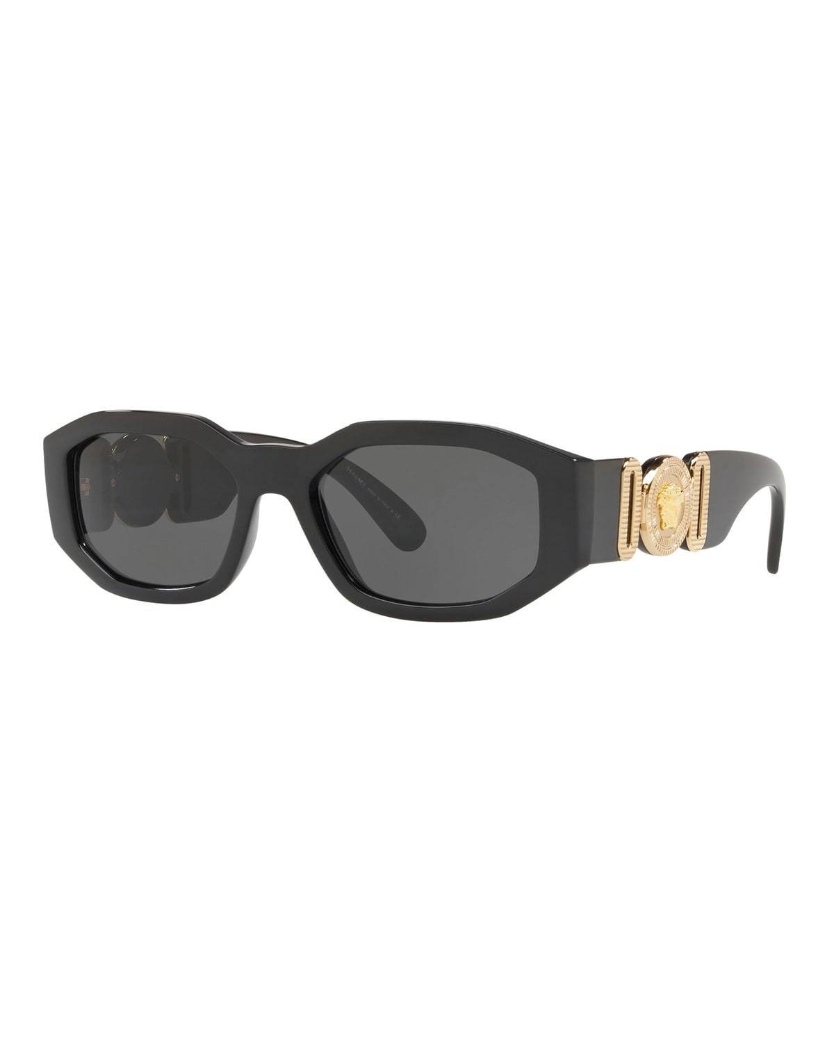 Shop Versace Chunky Rectangle Sunglasses W/ Logo Disc Arms In Black