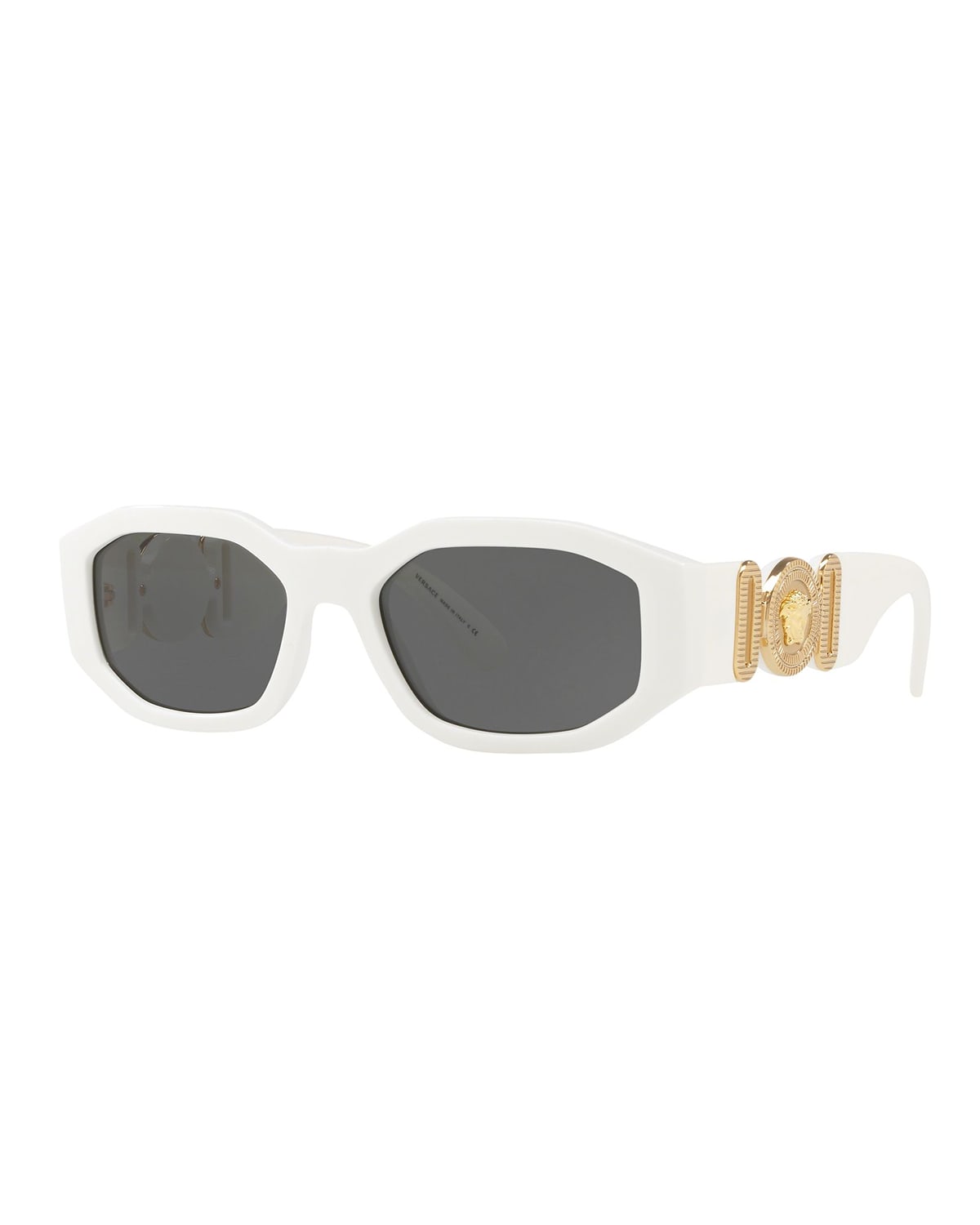 Versace Chunky Rectangle Sunglasses W/ Logo Disc Arms In White
