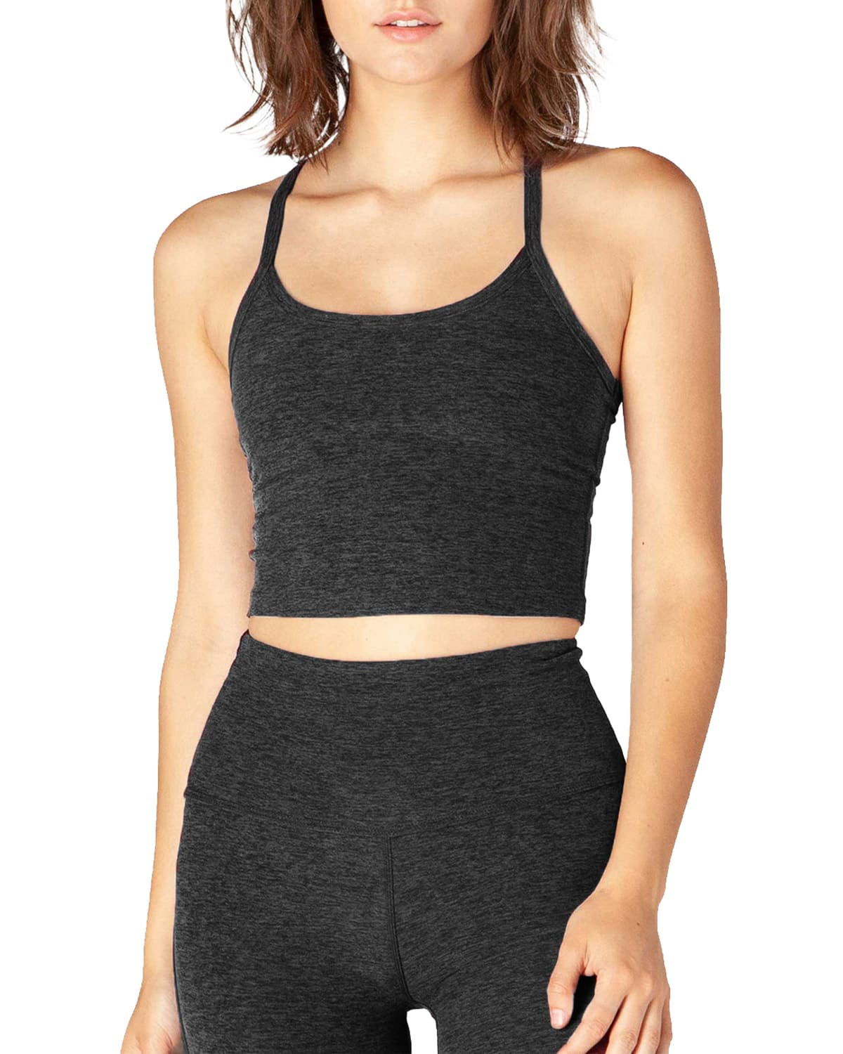 Beyond Yoga Space-dye Slim Racerback Cropped Tank In Black Charcoal