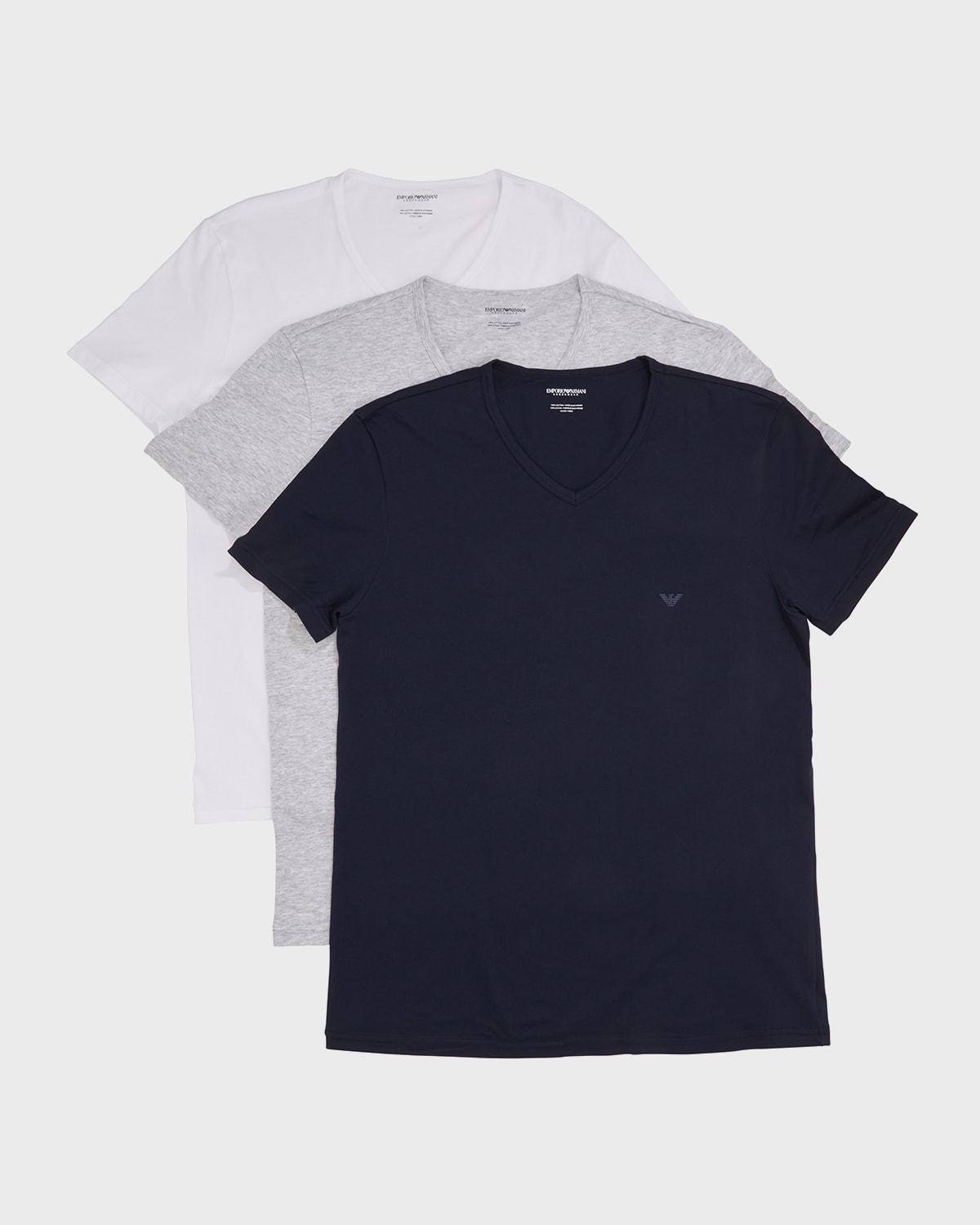 Emporio Armani Men's V-neck Three-pack T-shirts In Grey/white/navy