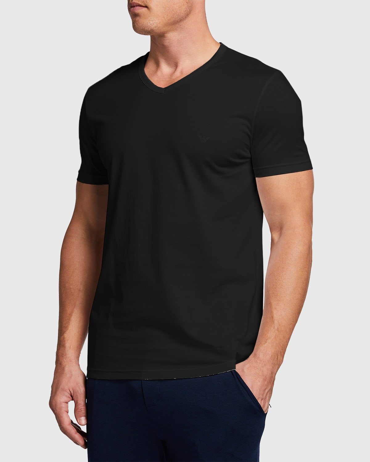 Shop Emporio Armani Men's V-neck Three-pack T-shirts In Black