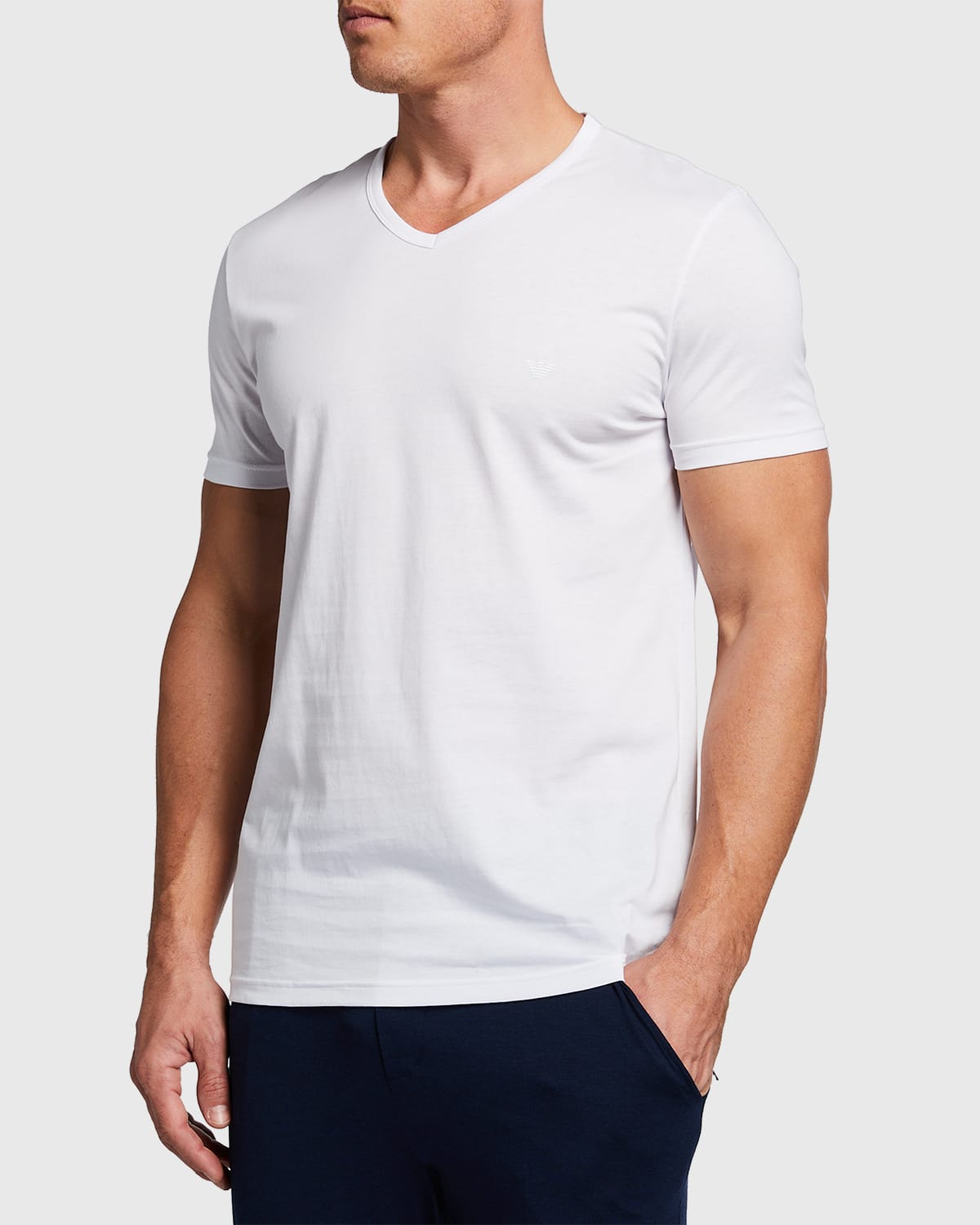 Shop Emporio Armani Men's V-neck Three-pack T-shirts In White