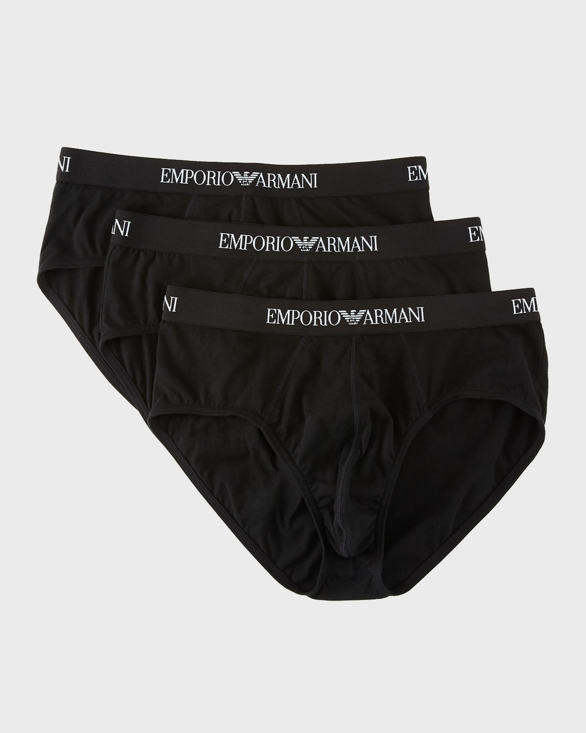Emporio Armani Pack Of Three Branded-waistband Stretch-woven Briefs In Black