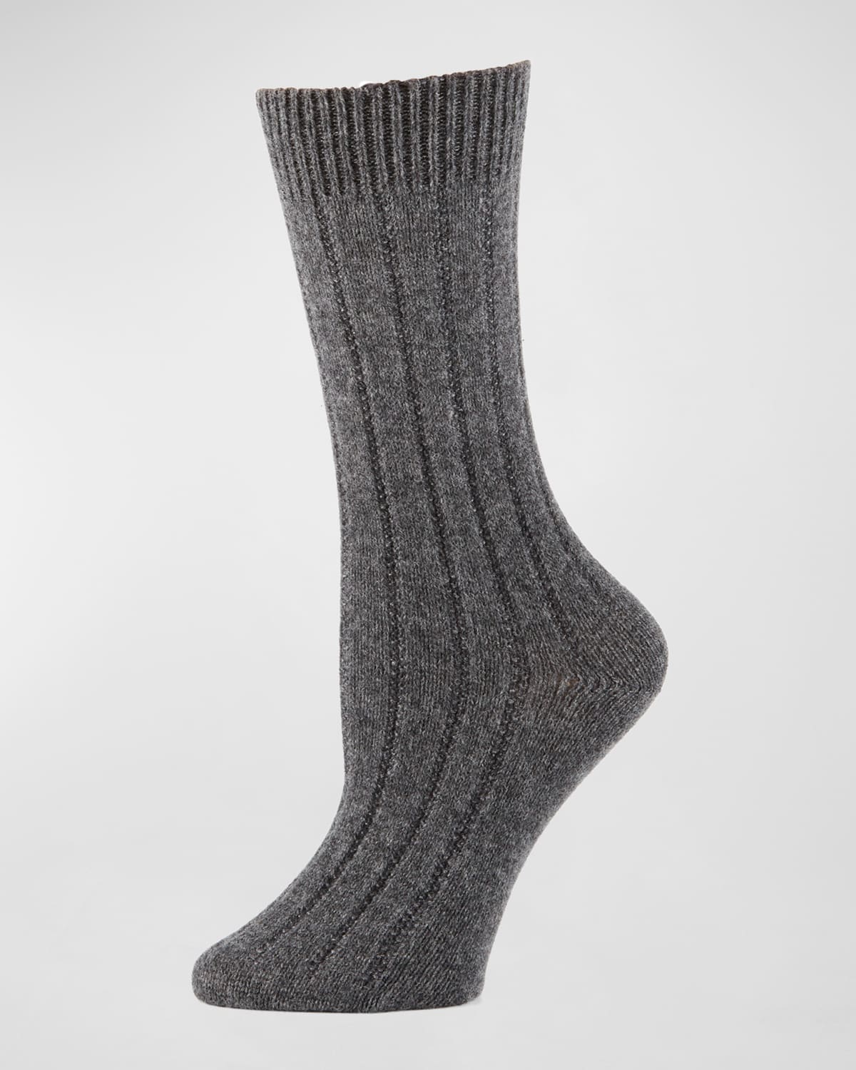 Shop Neiman Marcus Cashmere Ribbed Socks In Charcoal