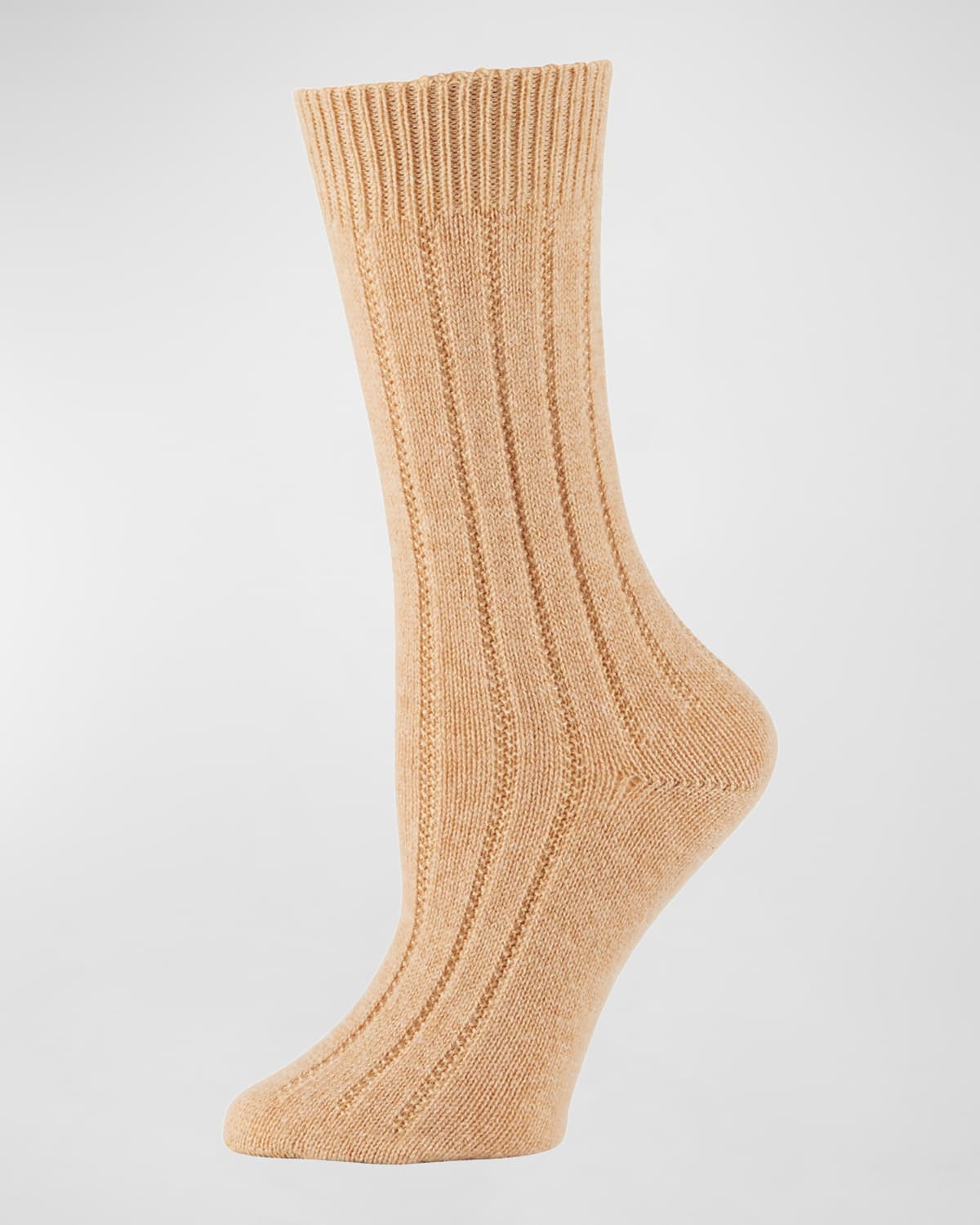 Shop Neiman Marcus Cashmere Ribbed Socks In Camel