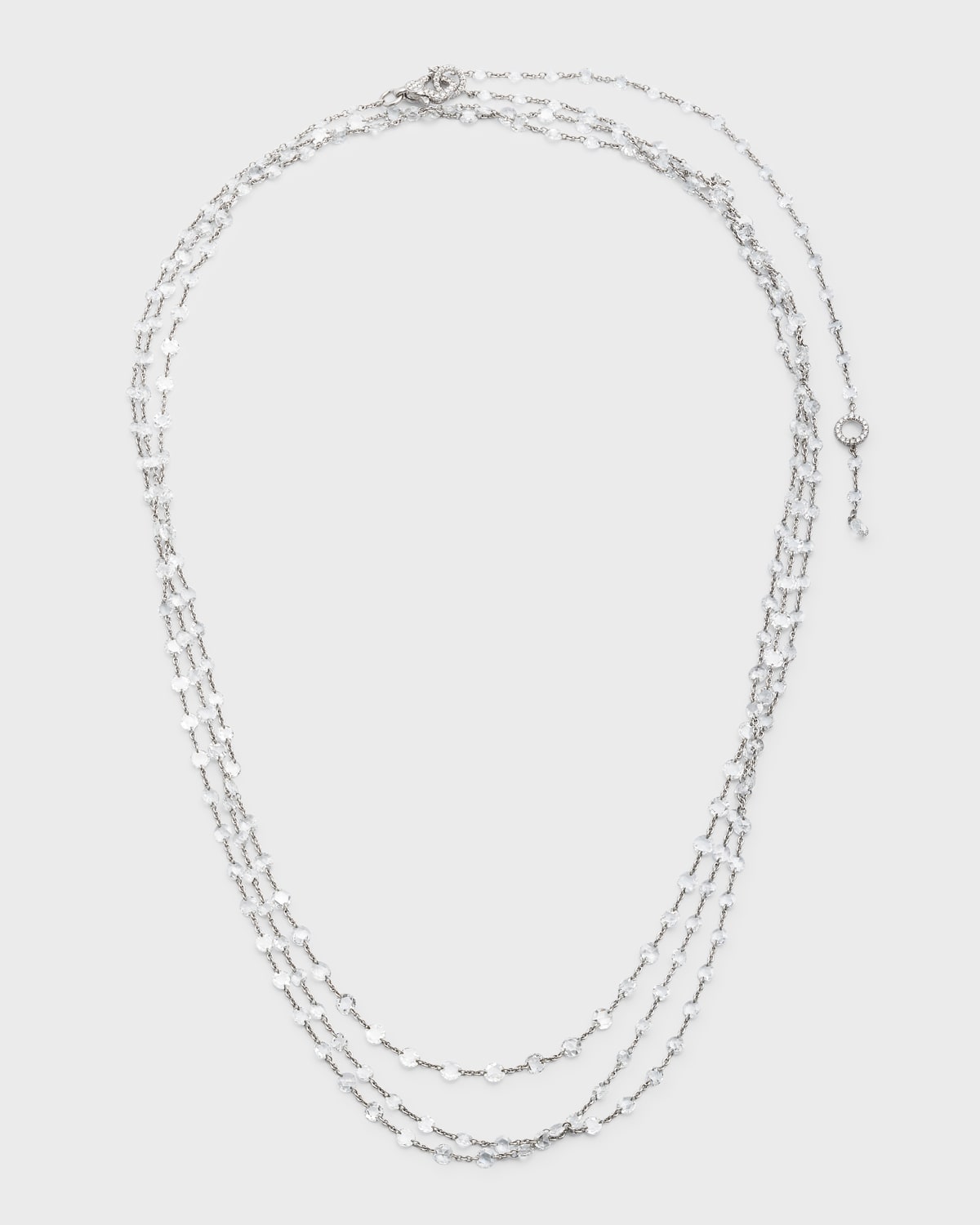 18k White Gold Rose-Cut Diamond-Strand Necklace, 64"L