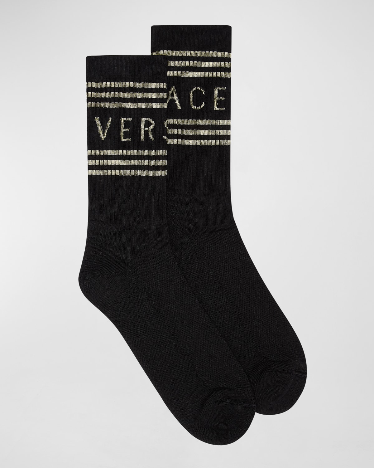 Versace Men's Athletic Band Socks In Black-white