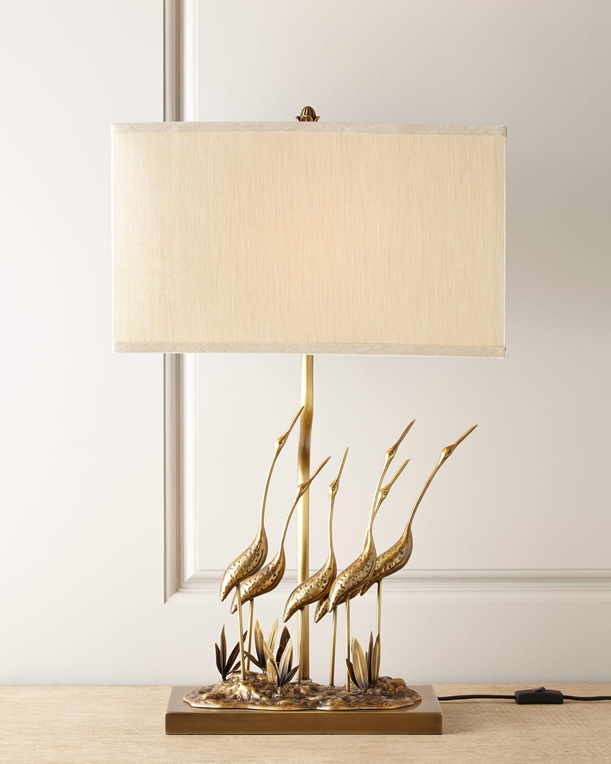 Neiman Marcus Gathering Of Cranes Lamp In Antique Brass