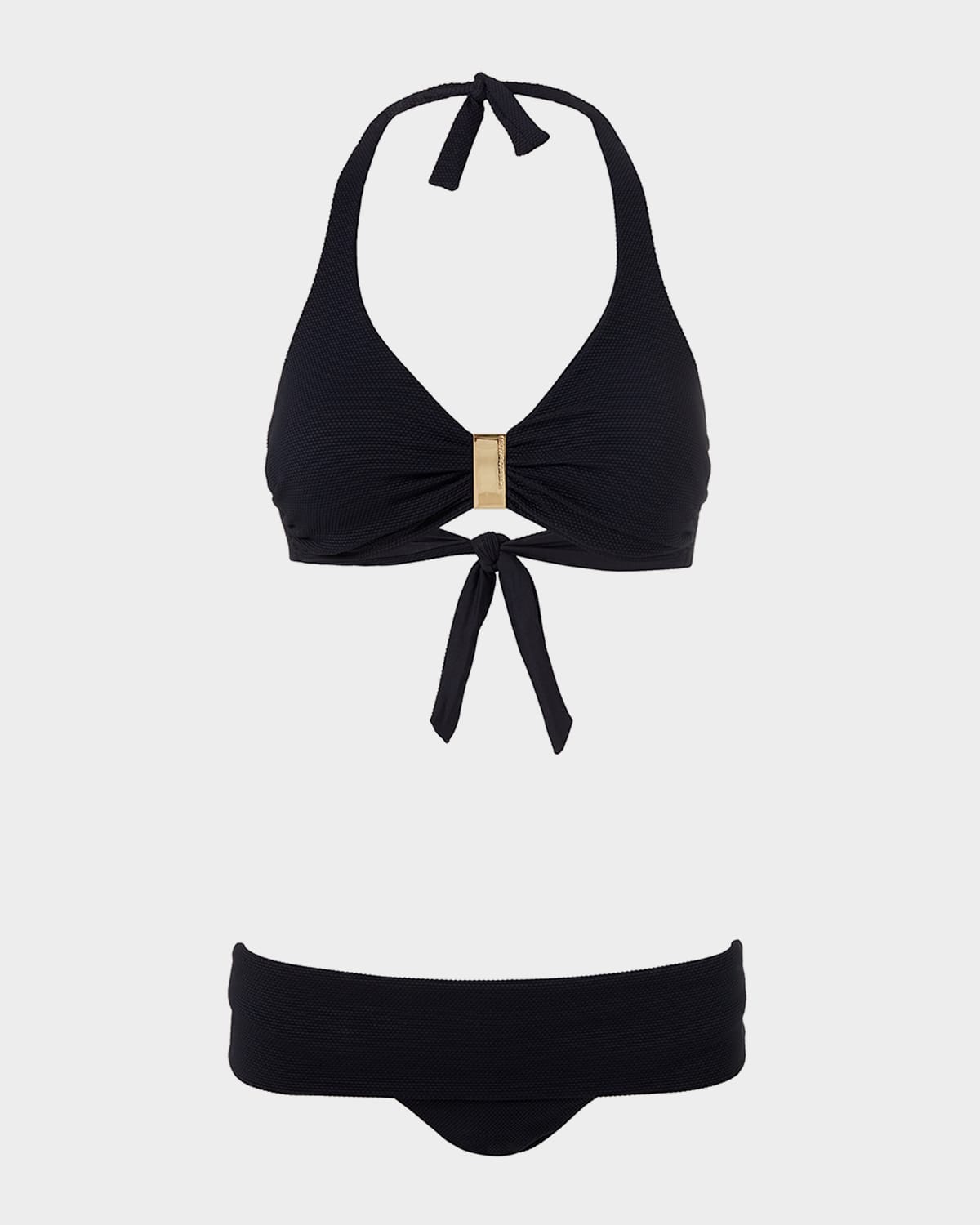 Melissa Odabash Provence Embellished Stretch-piqué Halterneck Bikini Top In Pique Black