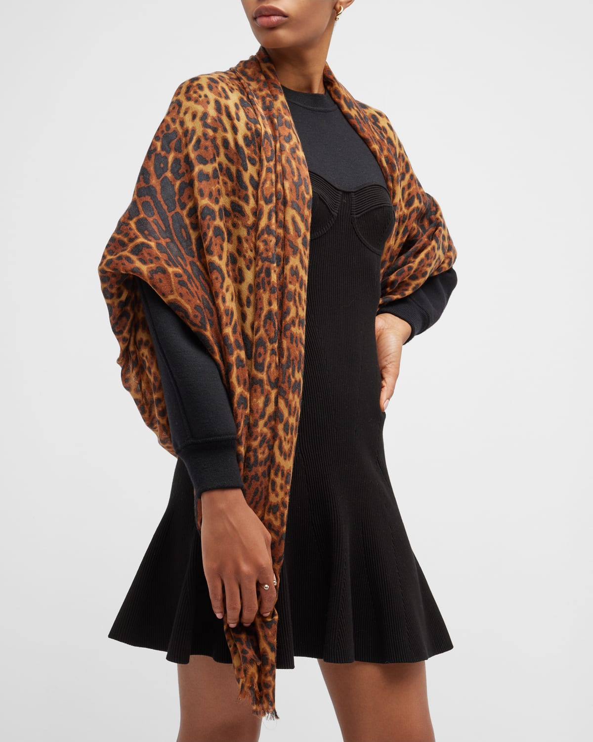 Lightweight Cashmere Leopard-Print Scarf