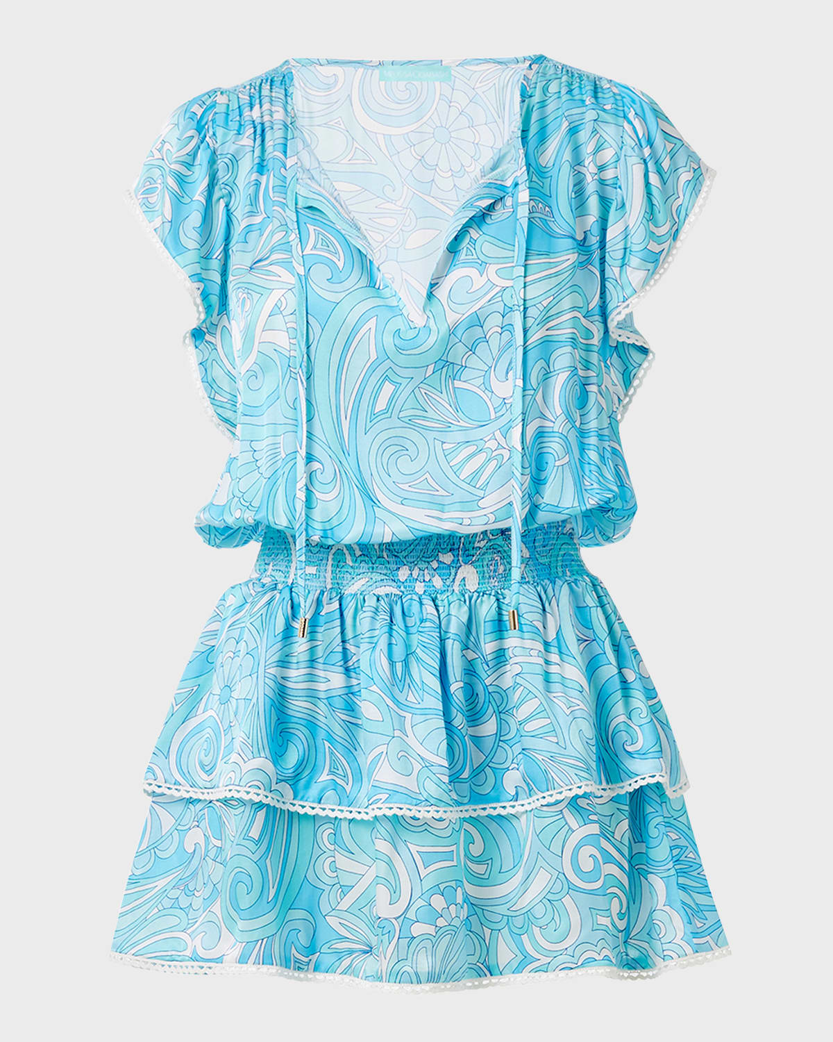 Shop Melissa Odabash Keri Ruffle Tiered Print Coverup Dress In Mirage Blue