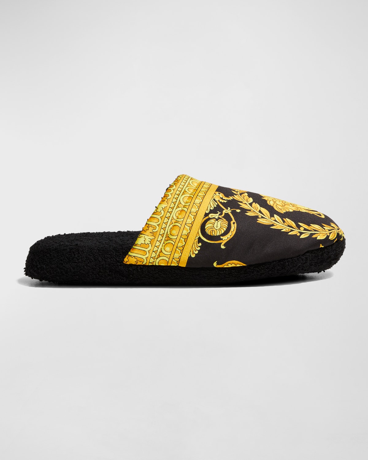 Shop Versace Men's Barocco-print Mule Slippers In White