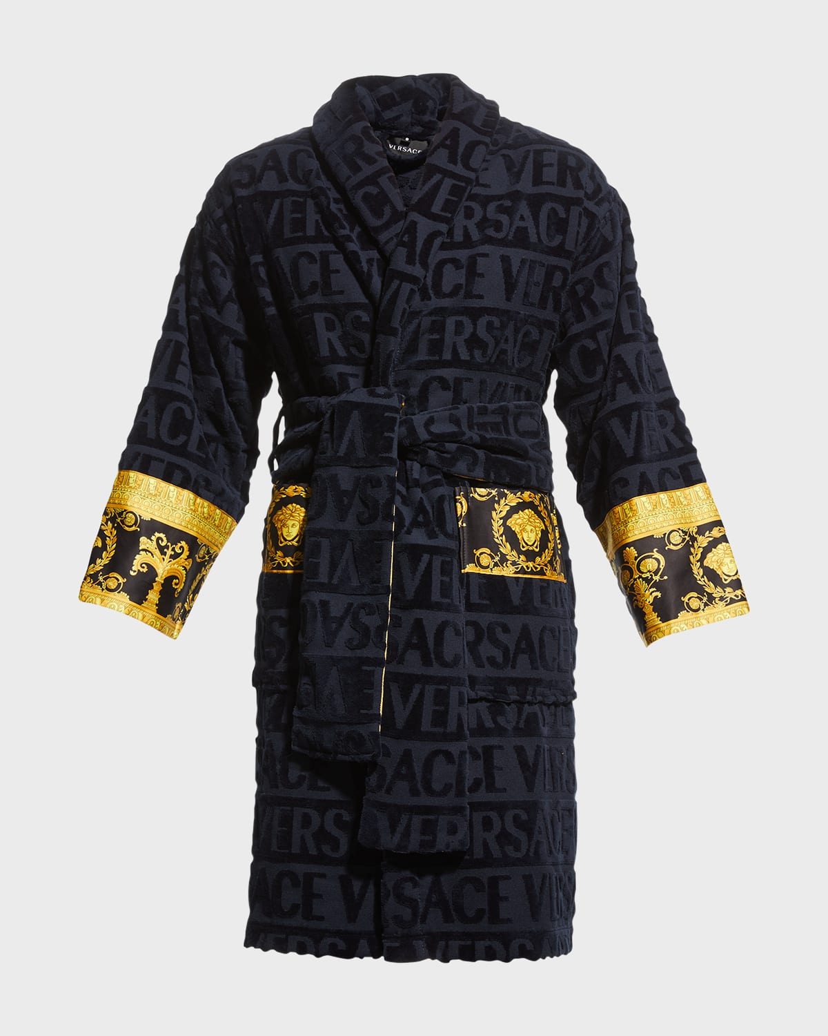 Versace Men's Barocco Sleeve Robe In Blue/black