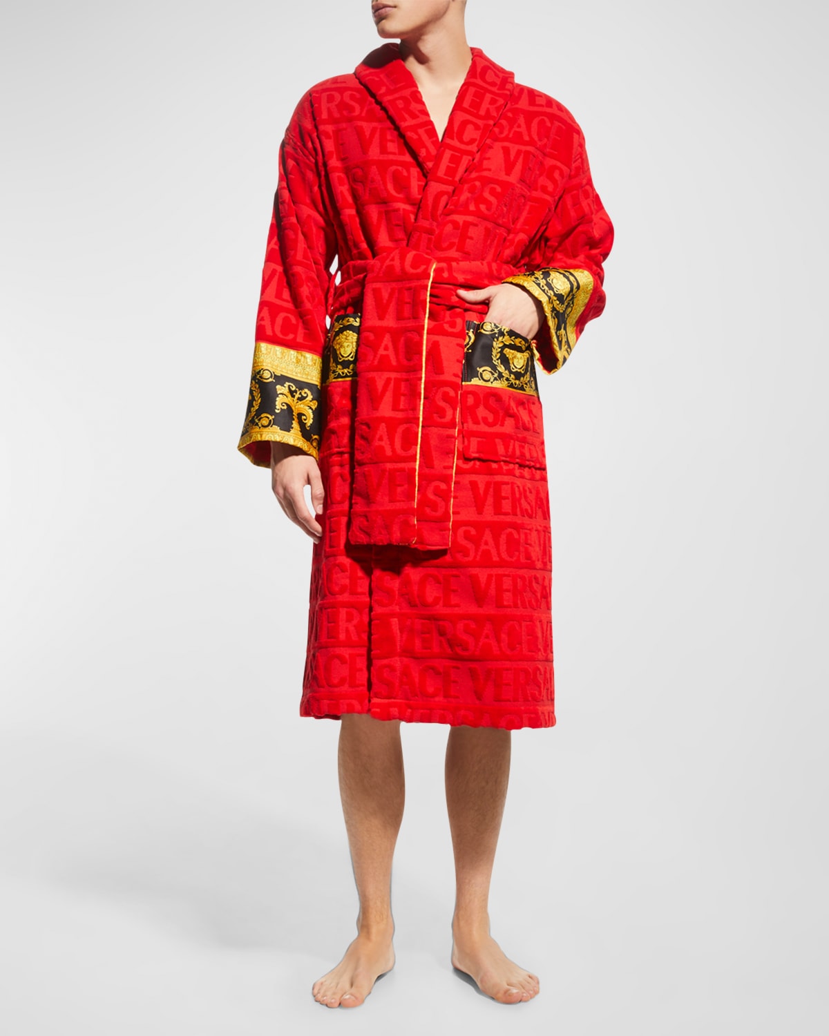 Shop Versace Unisex Barocco Sleeve Robe In Red