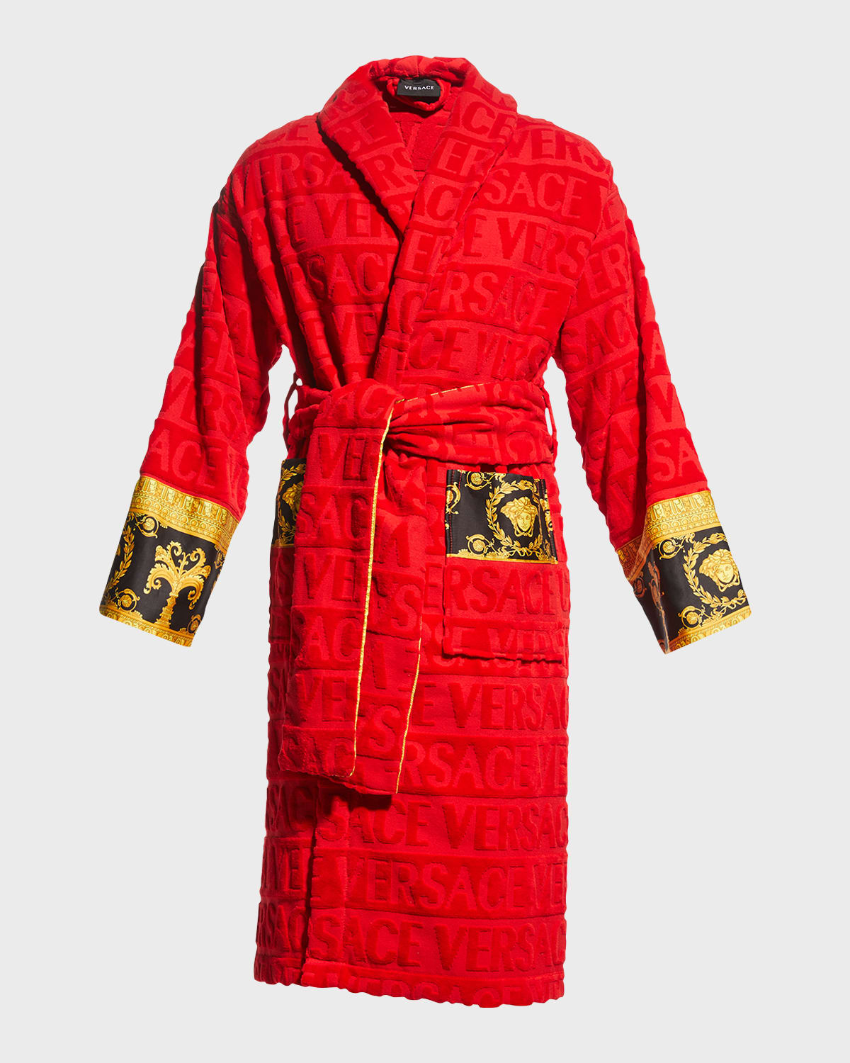 Shop Versace Unisex Barocco Sleeve Robe In Red