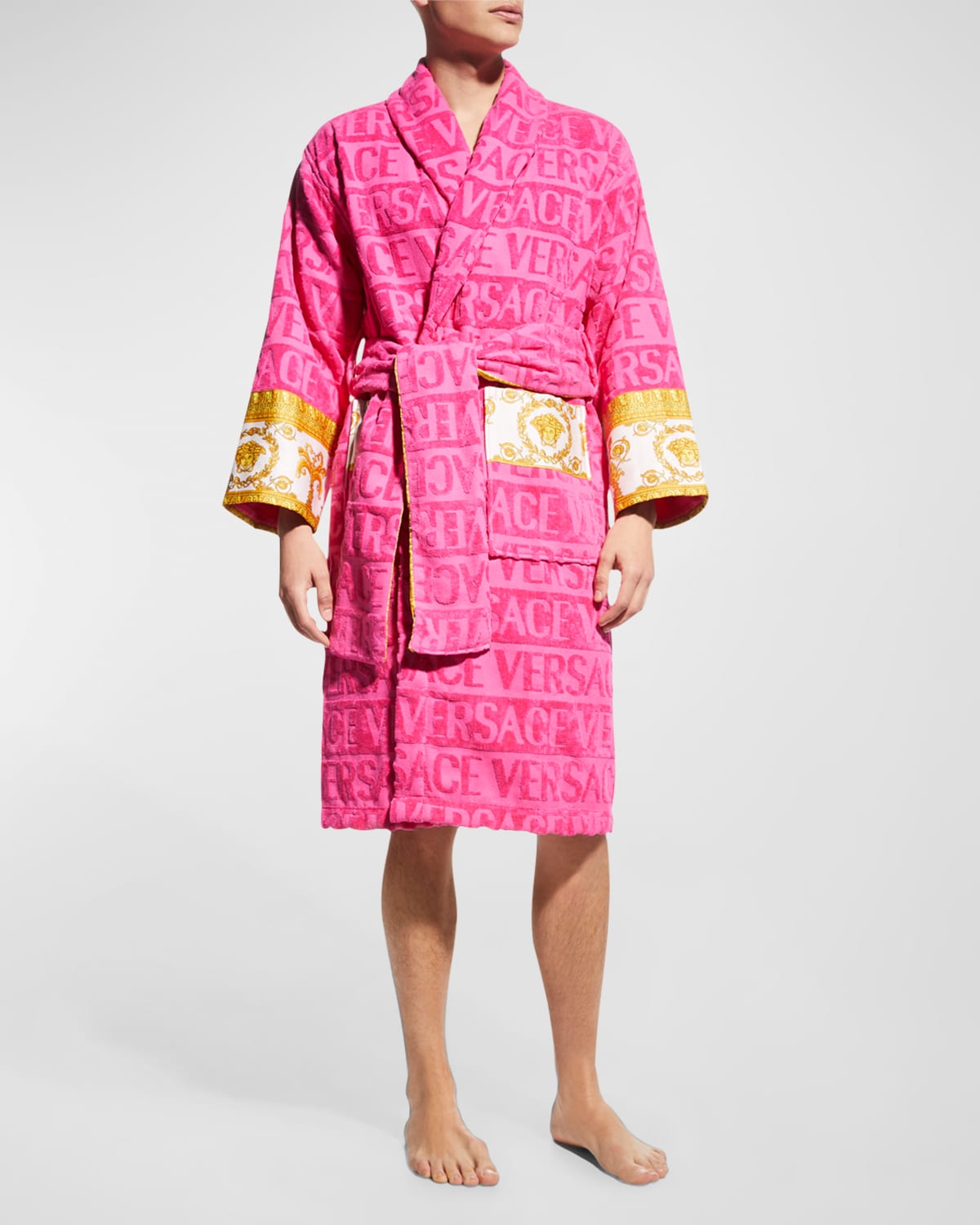 Versace Men's Barocco Sleeve Robe In Pink