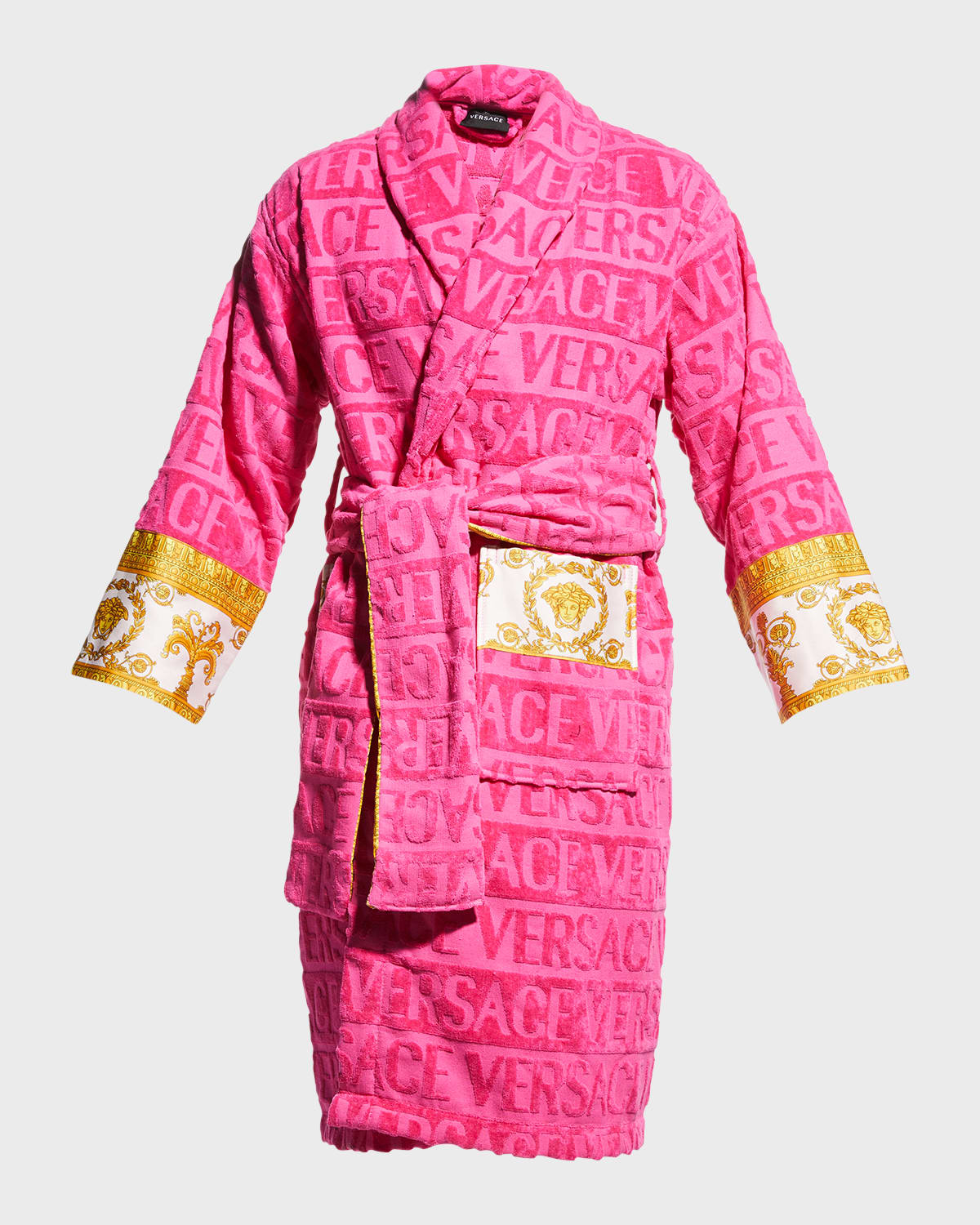 Versace Men's Barocco Sleeve Robe In Pink