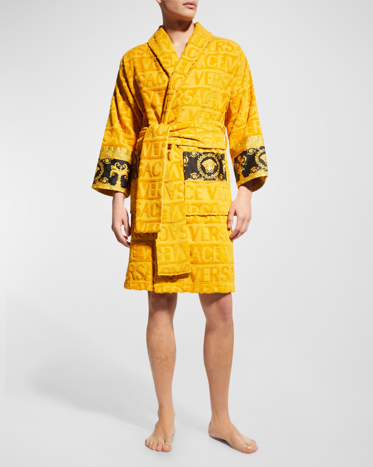 Versace Men's Barocco Sleeve Robe In Gold