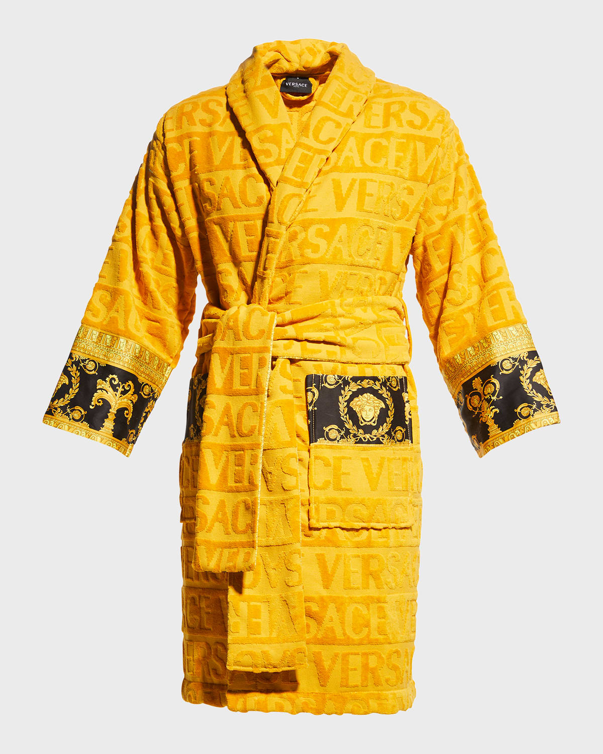 Versace Men's Barocco Sleeve Robe In Gold