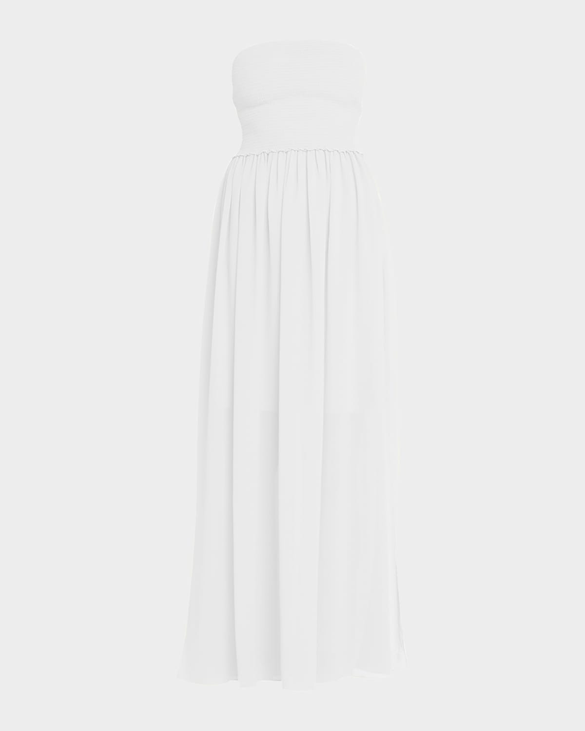 Ramy Brook Calista Smocked Strapless Side-split Coverup Dress In White