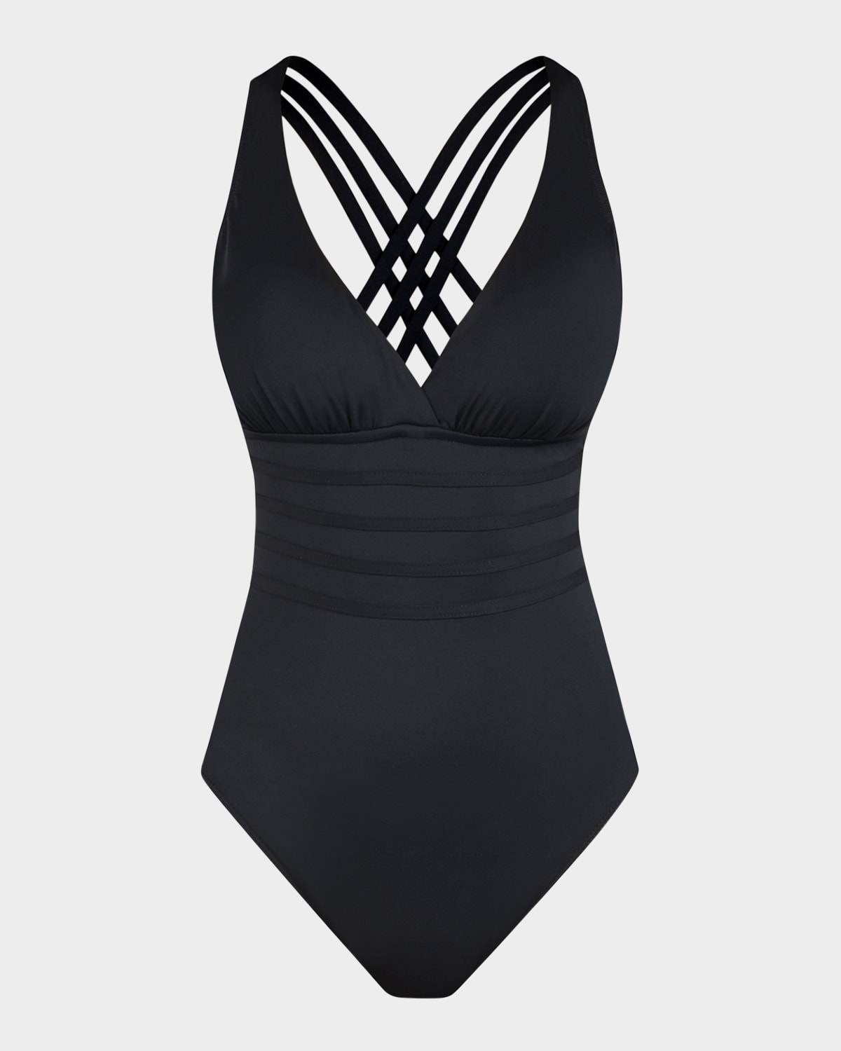 La Blanca Island Goddess Multistrap Cross Back One Piece Swimsuit In Black