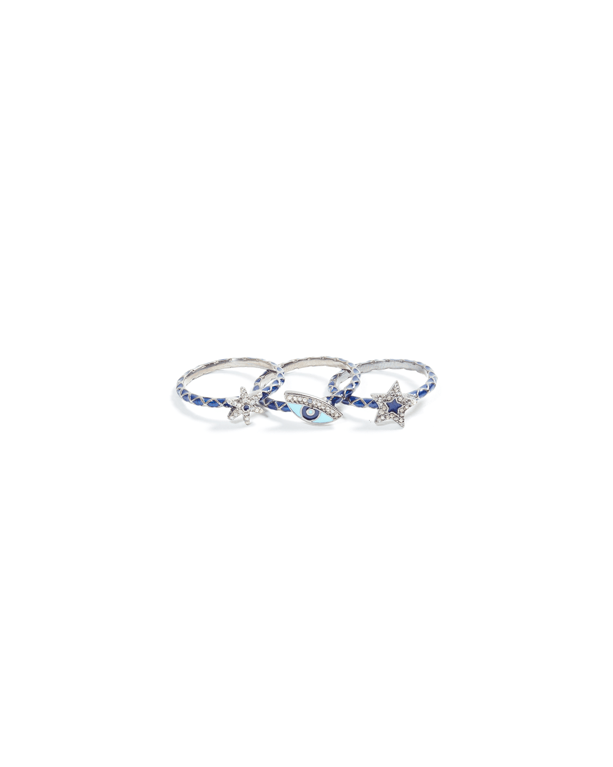 Kastel Jewelry Mati Blue Enamel Diamond Stacking Rings, Set Of 3