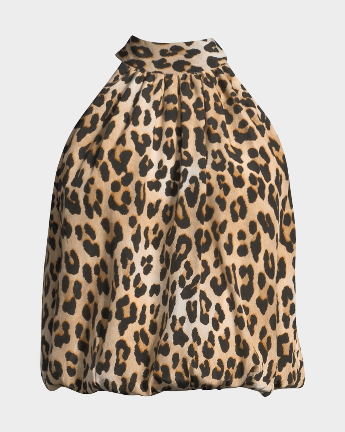 Alice And Olivia Maris Halter Tie-neck Gathered Top In Leopard