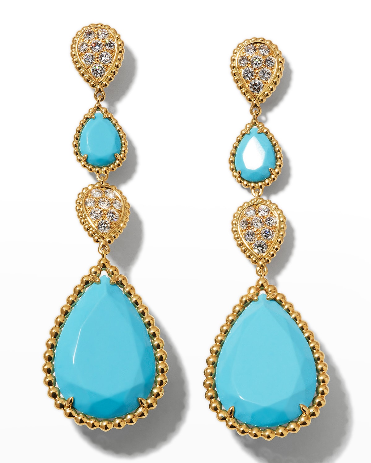 Yellow Gold Serpent Boheme Turquoise and Diamond Pendant Earrings