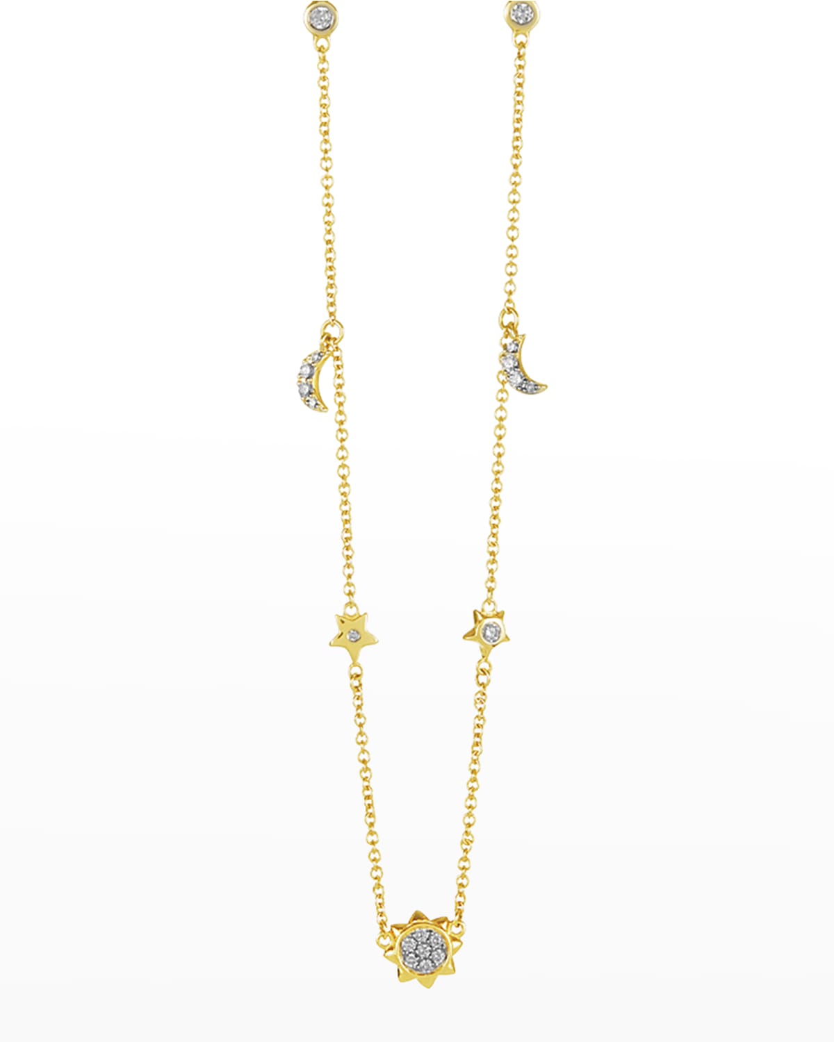 18K Cable Chain Diamond Sun, Moon and Star Necklace