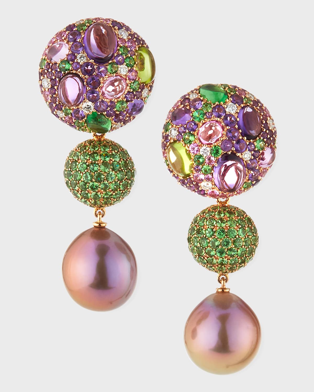 Margot McKinney Jewelry One-of-a-Kind 18k Pink Pearl & Mixed-Stone Drop Earrings