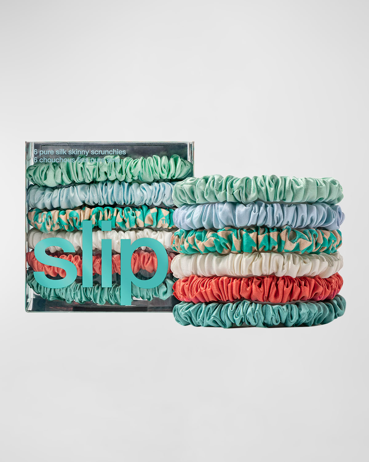 Shop Slip Pure Silk Skinny Scrunchies, 6-pack In Seabreeze