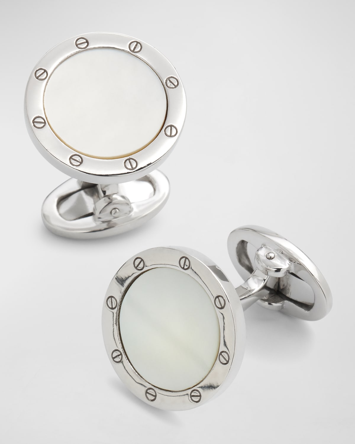 Jan Leslie Sterling Silver And Mother-of-pearl Rivet Detail Cufflinks