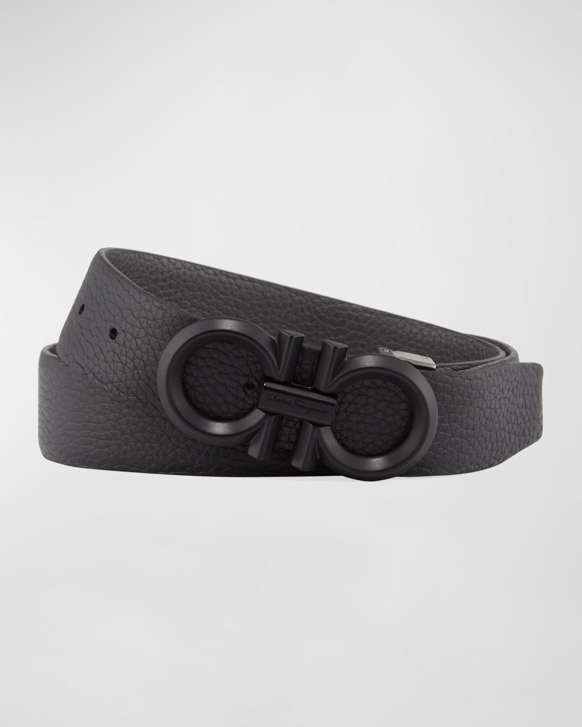 Men's Reversible Textured Leather Belt with Beveled Gancini Buckle
