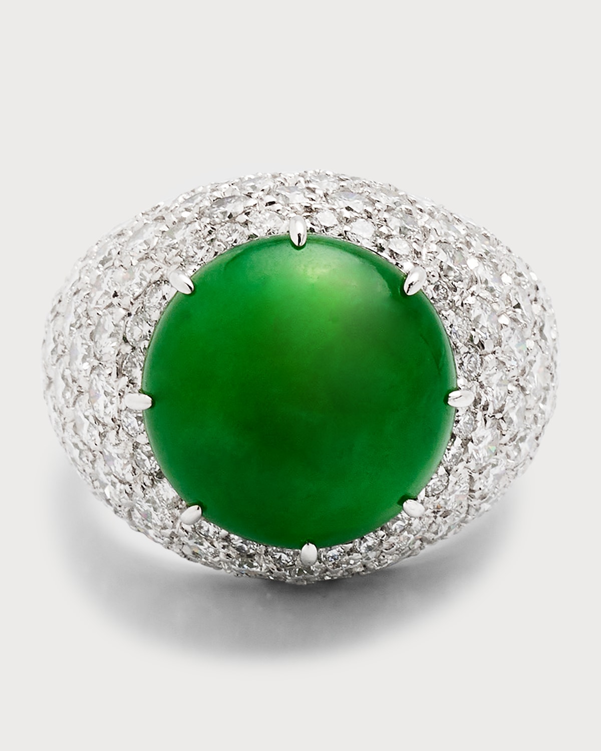 Jade and Pave Diamond Domed Cocktail Ring, Size 5