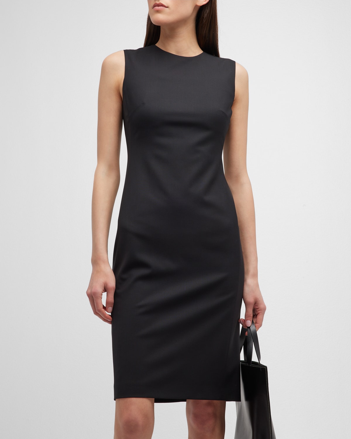 Shop Theory Eano Sleeveless Traceable Wool Suiting Dress In Black