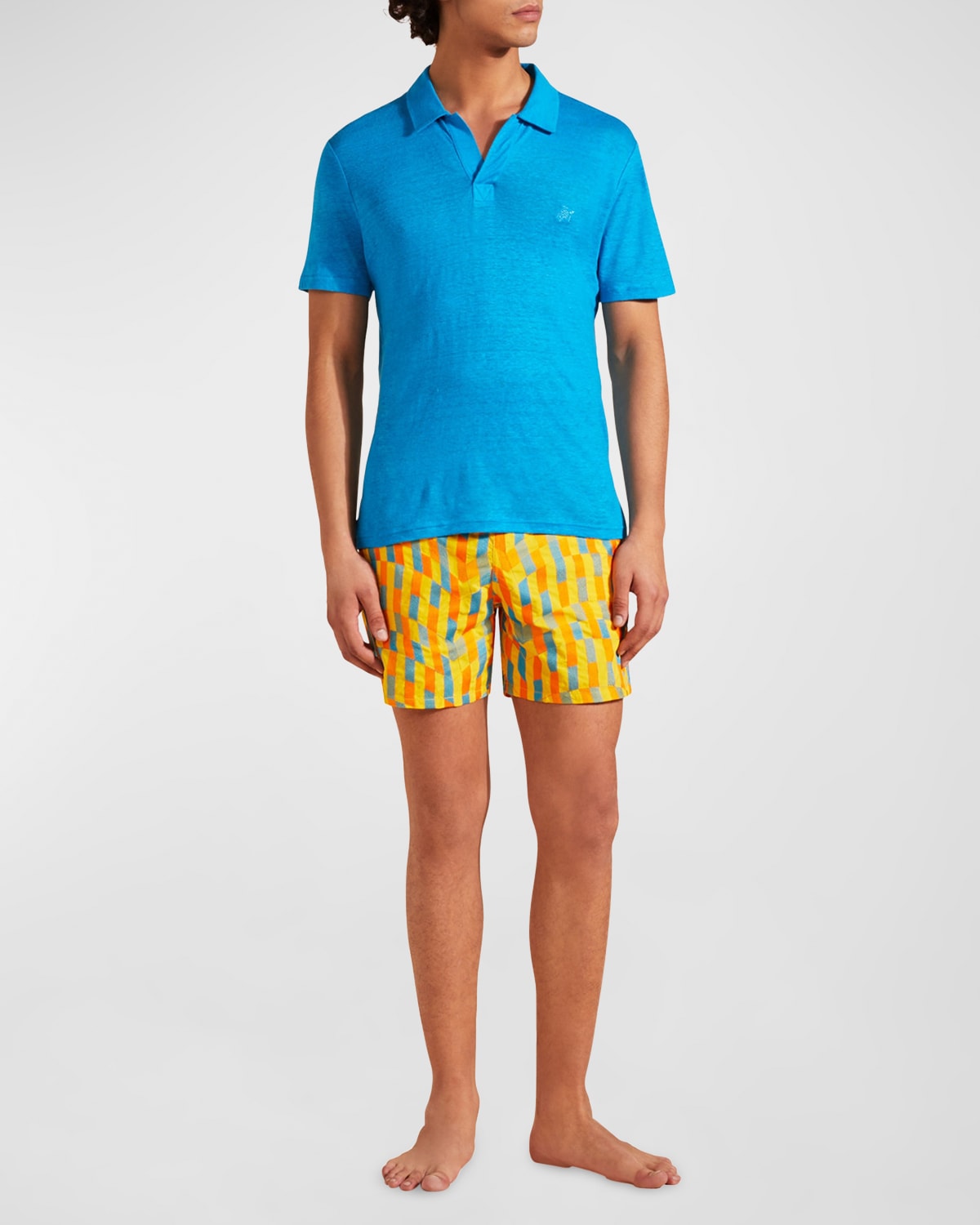 Shop Vilebrequin Men's Pyramid Linen Polo Shirt In Hawaii Blu